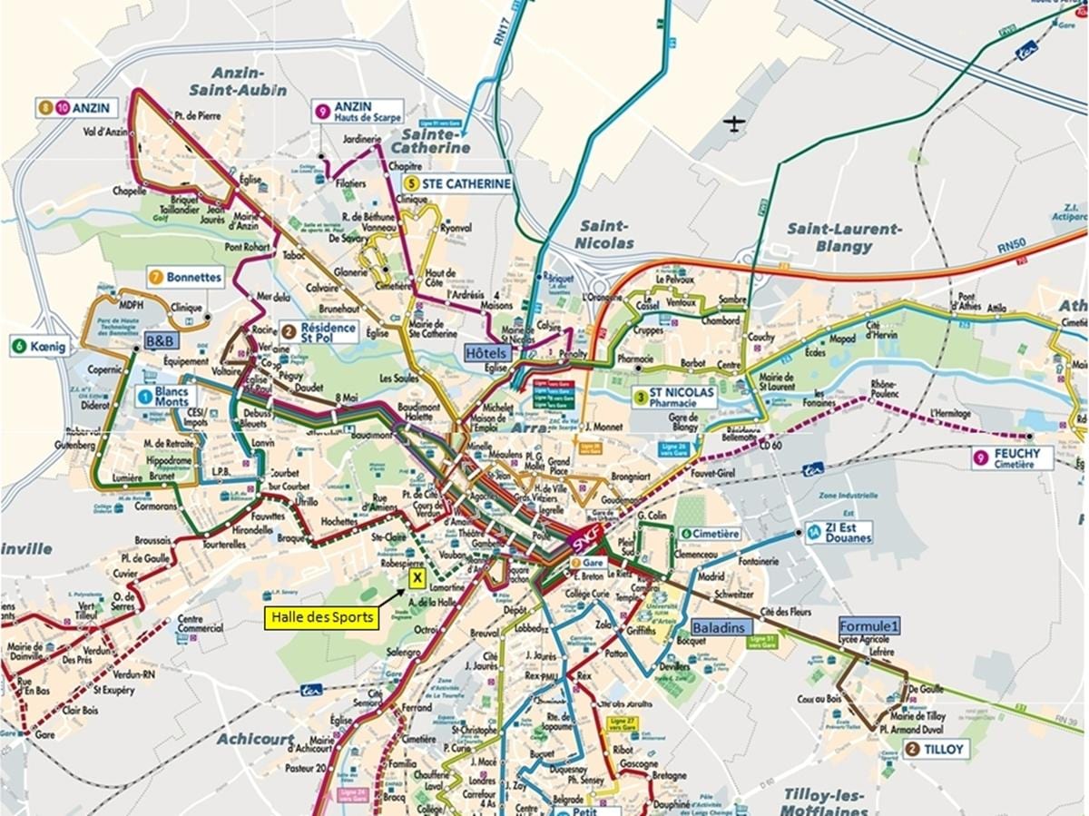 Լիլ հասարակական տրանսպորտի քարտեզի վրա
